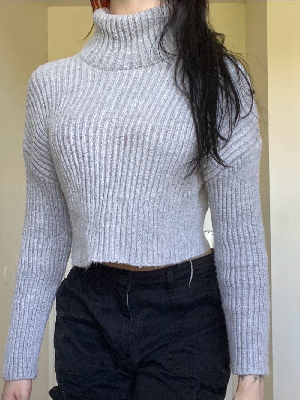 Garage grey cropped turtleneck sweater  - Light Gray
